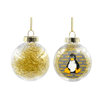 Linux, Χριστουγεννιάτικη μπάλα δένδρου διάφανη με χρυσό γέμισμα 8cm