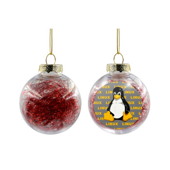 Linux, Transparent Christmas tree ball ornament with red filling 8cm