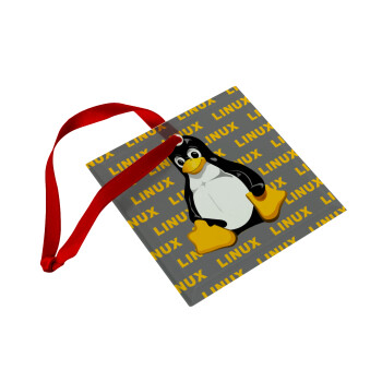 Linux, Χριστουγεννιάτικο στολίδι γυάλινο τετράγωνο 9x9cm