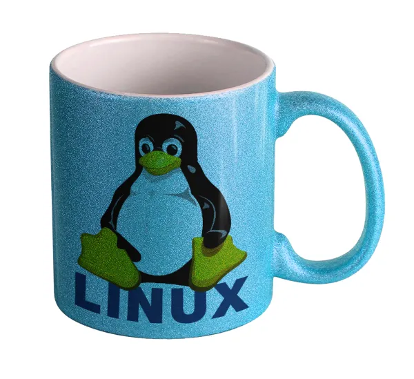 Linux — Light blue glitter mug that sparkles, ceramic, 330ml