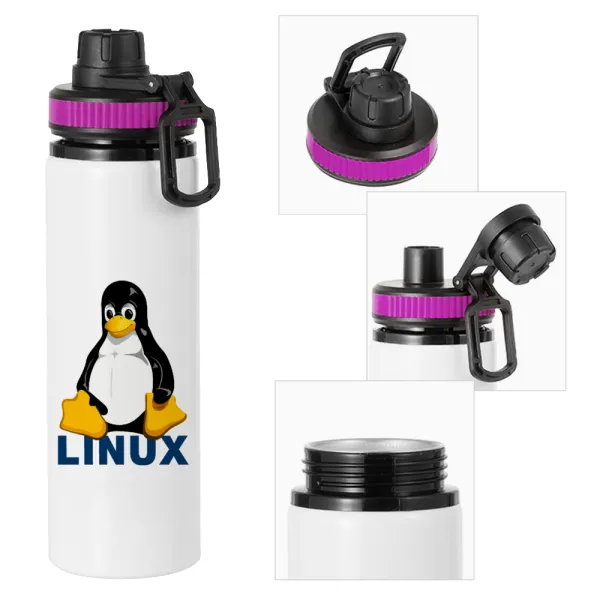 Linux — Metallic water bottle with safety lid, 850ml aluminum