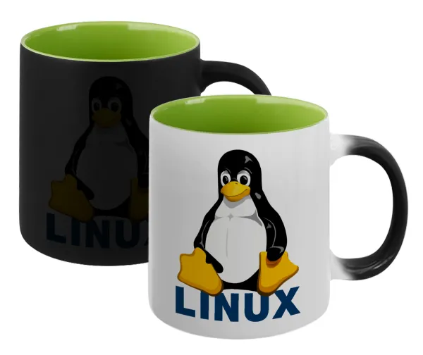 Linux — Magic mug with green interior, ceramic, 330ml, changes colour with hot drinks
