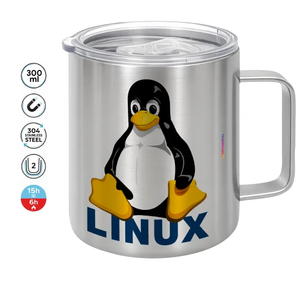 Linux — Double-walled stainless steel mug 300ml with temperature-retaining lid