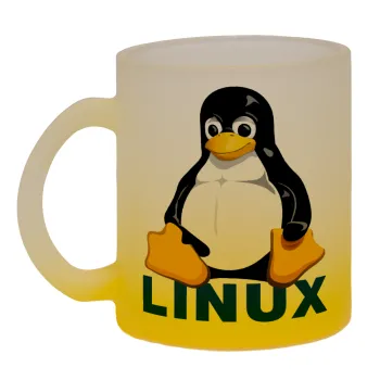 Linux, Κούπα γυάλινη δίχρωμη με βάση το κίτρινο ματ, 330ml
