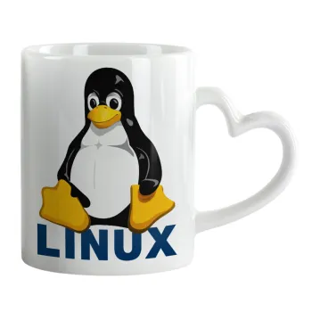 Linux, Κούπα καρδιά χερούλι λευκή, κεραμική, 330ml