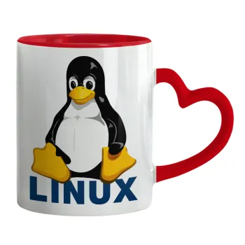 Linux, Mug heart red handle, ceramic, 330ml