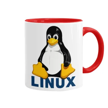 Linux, Κούπα χρωματιστή κόκκινη, κεραμική, 330ml