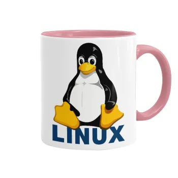 Linux, Κούπα χρωματιστή ροζ, κεραμική, 330ml