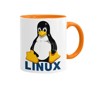 Linux, Κούπα χρωματιστή πορτοκαλί, κεραμική, 330ml