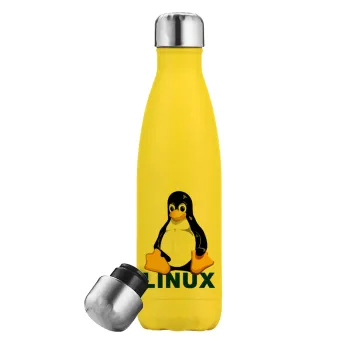 Linux, Μεταλλικό παγούρι θερμός Κίτρινος (Stainless steel), διπλού τοιχώματος, 500ml