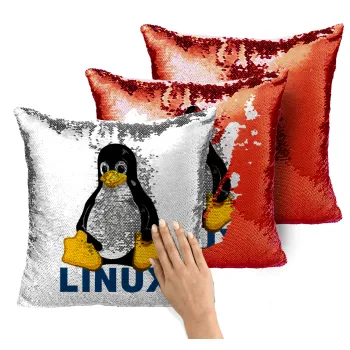 Linux, Μαξιλάρι καναπέ Μαγικό Κόκκινο με πούλιες 40x40cm περιέχεται το γέμισμα