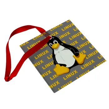 Linux, Christmas ornament, glass square ornament 9x9cm