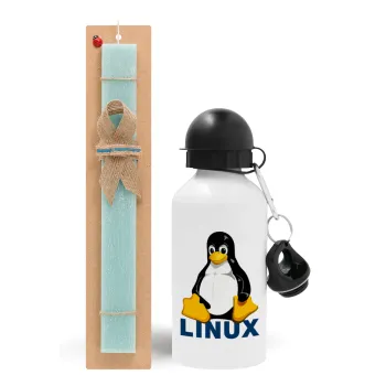 Linux, Easter Set, metallic aluminum water bottle (500ml) & scented flat candle (30cm) (TURQUOISE)