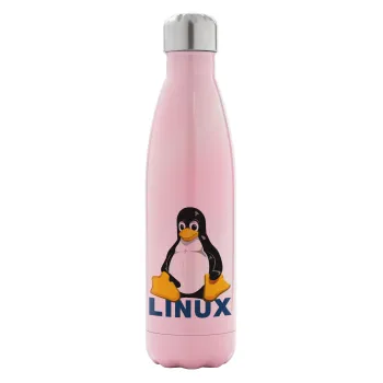 Linux, Μεταλλικό παγούρι θερμός Ροζ Ιριδίζον (Stainless steel), διπλού τοιχώματος, 500ml
