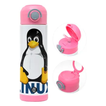 Linux, Παιδικό παγούρι θερμό, ανοξείδωτο, με καλαμάκι ασφαλείας, ΡΟΖ (500ml)