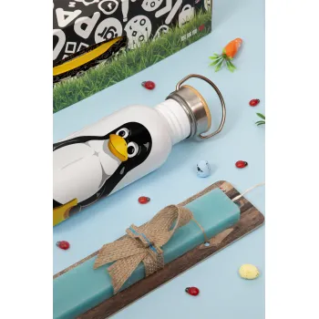 Linux, Πασχαλινή Λαμπάδα με παγούρι μεταλλικό (620ml, stainless steel) & κερί αρωματικό πλακέ (30cm) (ΤΙΡΚΟΥΑΖ)