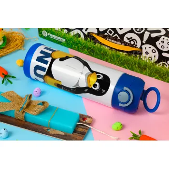 Linux, Πασχαλινή Λαμπάδα με Παιδικό παγούρι θερμό, ανοξείδωτο, με καλαμάκι ασφαλείας, ΜΠΛΕ (500ml)