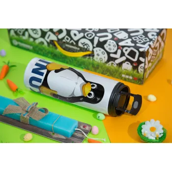 Linux, Easter candle,Travel Tumbler 2 Lids, with metal straw & cleaning brush & aromatic flat candle (30cm) (BLUE)