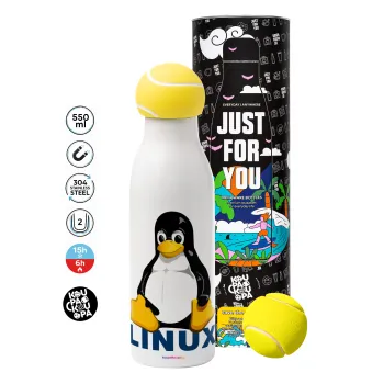 Linux, Μπάλα τένις μεταλλικό παγούρι θερμός, διπλού τοιχώματος, 550ml