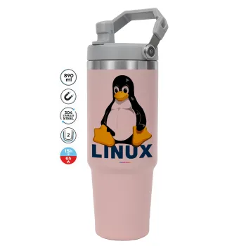 Linux, Pink color, 890ml (30oz) stainless Steel Tumbler with Handle