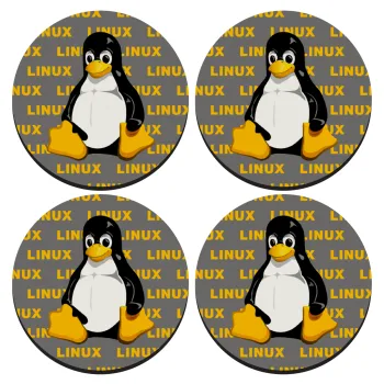 Linux, ΣΕΤ 4 Σουβέρ ξύλινα στρογγυλά (9cm)