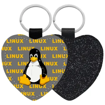 Linux, Μπρελόκ PU δερμάτινο glitter καρδιά ΜΑΥΡΟ