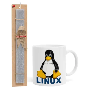 Linux, Easter Set, Ceramic Cup (330ml) & Easter aromatic flat candle (30cm) (GRAY)