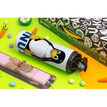 Linux, Easter candle,Travel Tumbler 2 Lids, with metal straw & cleaning brush & aromatic flat candle (30cm) (PINK)