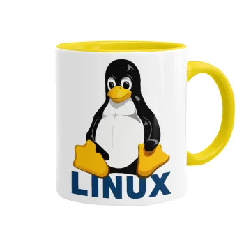 Linux, Κούπα χρωματιστή κίτρινη, κεραμική, 330ml