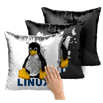 Linux, Μαξιλάρι καναπέ Μαγικό Μαύρο με πούλιες 40x40cm περιέχεται το γέμισμα