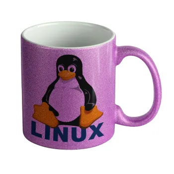 Linux, Κούπα Μωβ Glitter που γυαλίζει, κεραμική, 330ml