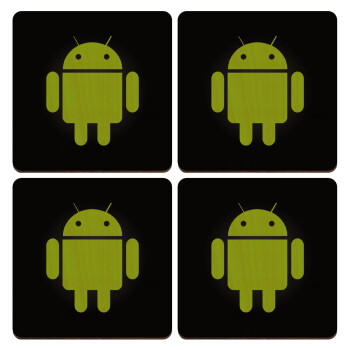 Android, ΣΕΤ x4 Σουβέρ ξύλινα τετράγωνα plywood (9cm)