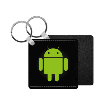 Android, Μπρελόκ Δερματίνη, τετράγωνο ΜΑΥΡΟ (5x5cm)