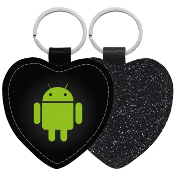 Android, Μπρελόκ PU δερμάτινο glitter καρδιά ΜΑΥΡΟ