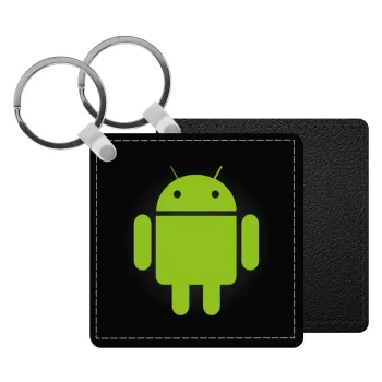 Android, Μπρελόκ Δερματίνη, τετράγωνο ΜΑΥΡΟ (5x5cm)