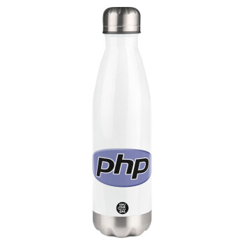 PHP, Μεταλλικό παγούρι θερμός Λευκό (Stainless steel), διπλού τοιχώματος, 500ml