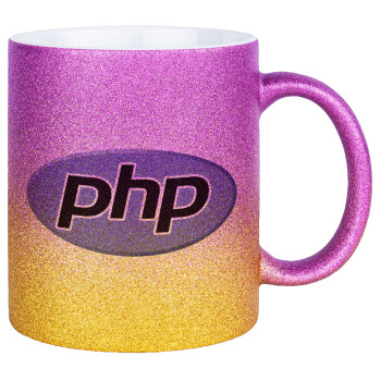 PHP, Κούπα Χρυσή/Ροζ Glitter, κεραμική, 330ml