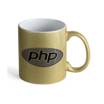 PHP, Κούπα Χρυσή Glitter που γυαλίζει, κεραμική, 330ml