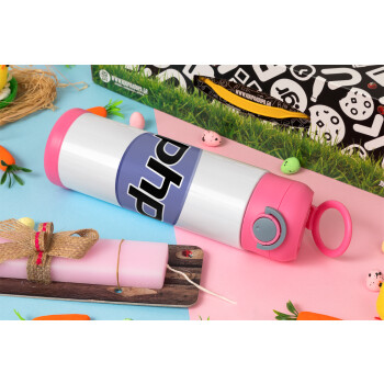 PHP, Easter candle, Childrens hot water bottle, stainless steel, with safety straw, PINK (500ml)