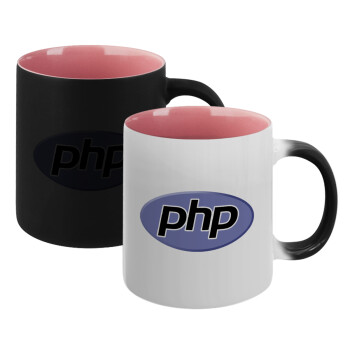 PHP, Κούπα Μαγική εσωτερικό ΡΟΖ, κεραμική 330ml που αλλάζει χρώμα με το ζεστό ρόφημα (1 τεμάχιο)
