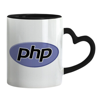 PHP, Κούπα καρδιά χερούλι μαύρη, κεραμική, 330ml