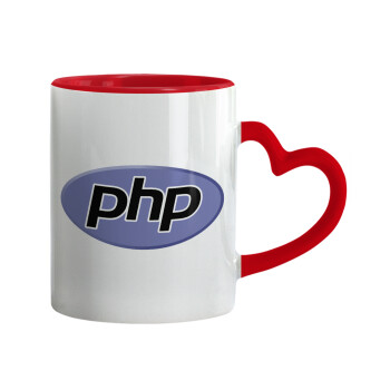 PHP, Κούπα καρδιά χερούλι κόκκινη, κεραμική, 330ml