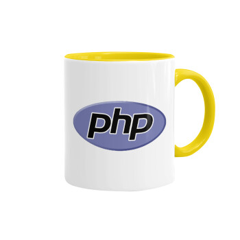 PHP, Κούπα χρωματιστή κίτρινη, κεραμική, 330ml
