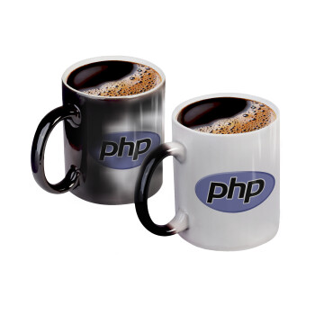 PHP, Color changing magic Mug, ceramic, 330ml when adding hot liquid inside, the black colour desappears (1 pcs)