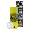 Neon Yellow Travel Tumbler θερμό, μεταλλικό καλαμάκι(Ανωξείδωτο 304 Food grade, BPA free, 600ml)