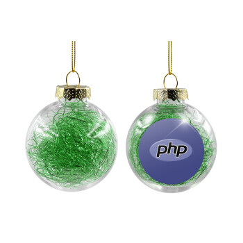 PHP, Transparent Christmas tree ball ornament with green filling 8cm