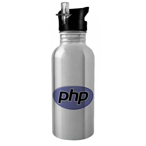PHP — Water bottle Silver with straw, stainless steel 600ml