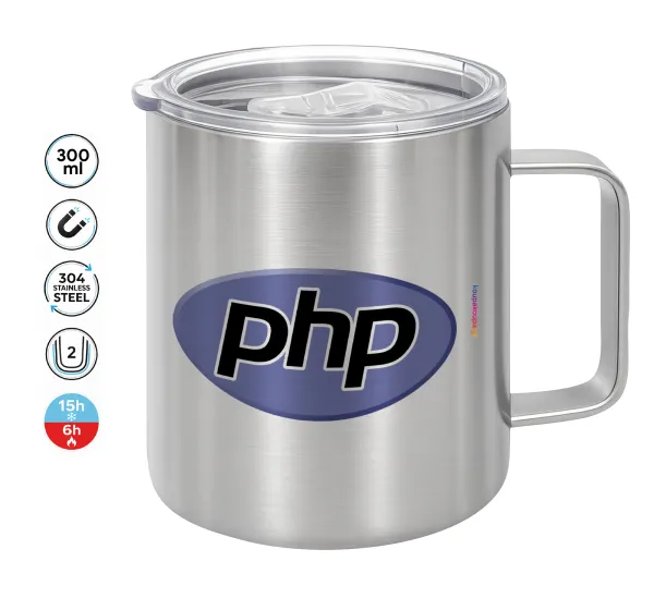 PHP — Double-walled stainless steel mug 300ml with temperature-retaining lid