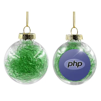 PHP, Transparent Christmas tree ball ornament with green filling 8cm