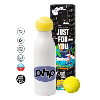 PHP, Μπάλα τένις μεταλλικό παγούρι θερμός, διπλού τοιχώματος, 550ml